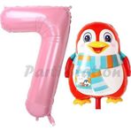 Parti Station Sevimli Penguen Balon 7 Yaş Doğum Günü Balon Set Penguen Konsept Ve Pembe Renk Rakam Balon
