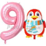 Parti Station Sevimli Penguen Balon 9 Yaş Doğum Günü Balon Set Penguen Konsept Ve Pembe Renk Rakam Balon