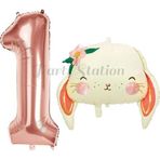 Parti Station Sevimli Tavşan 1 Yaş Balon Set Woodland Hayvanlar Konsept Tavşan Balon Ve Rosegold Renk Rakam Balon