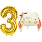 Parti Station Sevimli Tavşan 3 Yaş Balon Set Woodland Hayvanlar Konsept Tavşan Balon Ve Gold Renk Rakam Balon