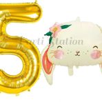 Parti Station Sevimli Tavşan 5 Yaş Balon Set Woodland Hayvanlar Konsept Tavşan Balon Ve Gold Renk Rakam Balon