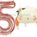 Parti Station Sevimli Tavşan 5 Yaş Balon Set Woodland Hayvanlar Konsept Tavşan Balon Ve Rosegold Renk Rakam Balon