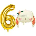 Parti Station Sevimli Tavşan 6 Yaş Balon Set Woodland Hayvanlar Konsept Tavşan Balon Ve Gold Renk Rakam Balon
