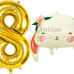 Parti Station Sevimli Tavşan 8 Yaş Balon Set Woodland Hayvanlar Konsept Tavşan Balon Ve Gold Renk Rakam Balon