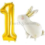 Parti Station Sevimli Tavşan Rabbit 1 Yaş Balon Set Woodland Konsept Tavşan Balon Ve Gold Renk Rakam Balon