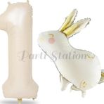 Parti Station Sevimli Tavşan Rabbit 1 Yaş Balon Set Woodland Konsept Tavşan Balon Ve Krem Renk Rakam Balon