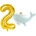 Parti Station Sevimli Yeşil Balina 2 Yaş Balon Set Deniz Okyanus Canlıları Konsept Balon Ve Gold Rakam Balon