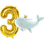 Parti Station Sevimli Yeşil Balina 3 Yaş Balon Set Deniz Okyanus Canlıları Konsept Balon Ve Gold Rakam Balon