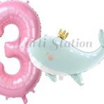 Parti Station Sevimli Yeşil Balina 3 Yaş Balon Set Deniz Okyanus Canlıları Konsept Balon Ve Pembe Rakam Balon