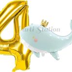 Parti Station Sevimli Yeşil Balina 4 Yaş Balon Set Deniz Okyanus Canlıları Konsept Balon Ve Gold Rakam Balon