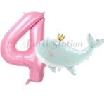 Parti Station Sevimli Yeşil Balina 4 Yaş Balon Set Deniz Okyanus Canlıları Konsept Balon Ve Pembe Rakam Balon