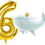 Parti Station Sevimli Yeşil Balina 6 Yaş Balon Set Deniz Okyanus Canlıları Konsept Balon Ve Gold Rakam Balon