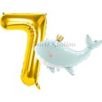 Parti Station Sevimli Yeşil Balina 7 Yaş Balon Set Deniz Okyanus Canlıları Konsept Balon Ve Gold Rakam Balon
