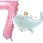 Parti Station Sevimli Yeşil Balina 7 Yaş Balon Set Deniz Okyanus Canlıları Konsept Balon Ve Pembe Rakam Balon