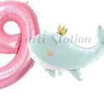 Parti Station Sevimli Yeşil Balina 9 Yaş Balon Set Deniz Okyanus Canlıları Konsept Balon Ve Pembe Rakam Balon