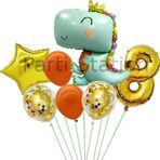 Parti Station Sevimli Yeşil Dinozor Konsept 8 Yaş Balon Set Jurassic Dinozor Tema Doğum Günü Folyo Balon Set