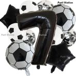 Parti Station Siyah Beyaz Konsept 7 Yaş Doğum Günü Balon Set Siyah Beyaz Futbol Tema Doğum Günü Balon Set