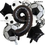 Parti Station Siyah Beyaz Konsept 9 Yaş Doğum Günü Balon Set Siyah Beyaz Futbol Tema Doğum Günü Balon Set