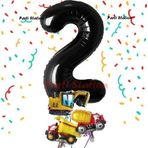Parti Station Siyah Renk Rakam Balon Küçük Boy İnşaat Balonlu 2 Yaş İnşaat Kamyon Konspet Doğum Günü Balon Set
