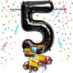 Parti Station Siyah Renk Rakam Balon Küçük Boy İnşaat Balonlu 5 Yaş İnşaat Kamyon Konspet Doğum Günü Balon Set