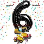 Parti Station Siyah Renk Rakam Balon Küçük Boy İnşaat Balonlu 6 Yaş İnşaat Kamyon Konspet Doğum Günü Balon Set