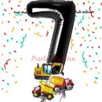 Parti Station Siyah Renk Rakam Balon Küçük Boy İnşaat Balonlu 7 Yaş İnşaat Kamyon Konspet Doğum Günü Balon Set