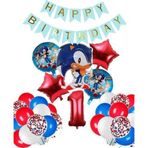 Parti Station Sonic Tilki Konsept 1 Yaş Balon Set Sonic Doğum Günü Kırmızı Balon Set