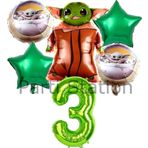 Parti Station Star Wars Yoda 3 Yaş Yeşil Rakam Balon Set Yıldız Savaşları Yoda Konsept Doğum Günü Balon Set