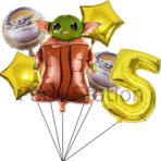 Parti Station Star Wars Yoda 5 Yaş Altın Rakam Balon Set Yıldız Savaşları Yoda Konsept Doğum Günü Balon Set
