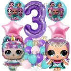 Parti Station Surprise Konsept 3 Yaş Balon Set Unicorn Mor Rakam Balon Parti Doğum Günü Balon Set
