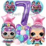 Parti Station Surprise Konsept 7 Yaş Balon Set Unicorn Bebek Mor Rakam Balon Parti Doğum Günü Balon Set