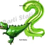 Parti Station T-Rex Dinozor Konsept 2 Yaş Balon Set Dinozor Balon ve Yeşil Rakam Balon Doğum Günü Set