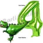 Parti Station T-Rex Dinozor Konsept 4 Yaş Balon Set Dinozor Balon Ve Yeşil Rakam Balon Doğum Günü Set