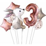 Parti Station Tavşan 3 Yaş Balon Set Yıldız Balon Folyo Set Tavşan Konsept Doğum Günü Set Yaş Balon Set