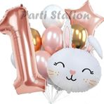Parti Station Tavşan Bunny Konsept 1 Yaş Balon Set Easter Sevimli Tavşan Woodland Doğum Günü Parti Balon Buketi
