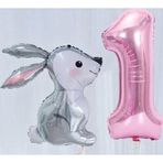 Parti Station Tavşan Pembe 1 Yaş Balon Set Tavşan Konsept Doğum Günü Set Yaş Balon Set