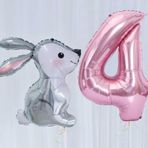 Parti Station Tavşan Pembe 4 Yaş Balon Set Tavşan Konsept Doğum Günü Set Yaş Balon Set
