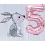 Parti Station Tavşan Pembe 5 Yaş Balon Set Folyo Set Tavşan Konsept Doğum Günü Set Yaş Balon Set
