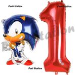 Parti Station Tilki Sonic Balon 1 Yaş Doğum Günü Set Tilki Sonic Boom Konsept Balon Ve Kırmızı Rakam Balon