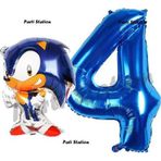 Parti Station Tilki Sonic Balon 4 Yaş Doğum Günü Set Tilki Sonic Boom Konsept Balon Ve Lacivert Rakam Balon