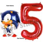 Parti Station Tilki Sonic Balon 5 Yaş Doğum Günü Set Tilki Sonic Boom Konsept Balon Ve Kırmızı Rakam Balon