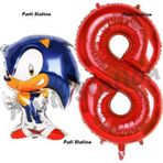 Parti Station Tilki Sonic Balon 8 Yaş Doğum Günü Set Tilki Sonic Boom Konsept Balon Ve Kırmızı Rakam Balon