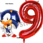 Parti Station Tilki Sonic Balon 9 Yaş Doğum Günü Set Tilki Sonic Boom Konsept Balon Ve Kırmızı Rakam Balon