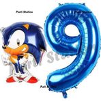 Parti Station Tilki Sonic Balon 9 Yaş Doğum Günü Set Tilki Sonic Boom Konsept Balon Ve Lacivert Rakam Balon