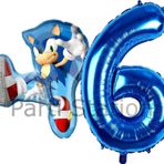 Parti Station Tilki Sonic Ve Lacivert Rakam Balon 6 Yaş Balon Set Tilki Sonic Boom Konsept Doğum Günü Balon Set