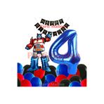 Parti Station Transformers Optimus Prime 4 Yaş Doğum Günü Balon Seti Folyo Rakam Balon, Happy Birthday Banner