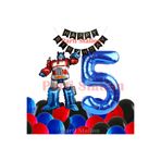Parti Station Transformers Optimus Prime 5 Yaş Doğum Günü Balon Seti Folyo Rakam Balon, Happy Birthday Banner