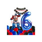 Parti Station Transformers Optimus Prime 6 Yaş Doğum Günü Balon Seti Folyo Rakam Balon, Happy Birthday Banner