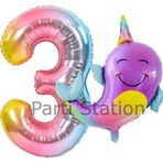 Parti Station Unicorn Balina Balon 3 Yaş Set Okyanus Konsept Unicorn Yunus Balığı Ve Renkli Rakam Balon Set