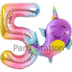 Parti Station Unicorn Balina Balon 5 Yaş Set Okyanus Konsept Unicorn Yunus Balığı Ve Renkli Rakam Balon Set